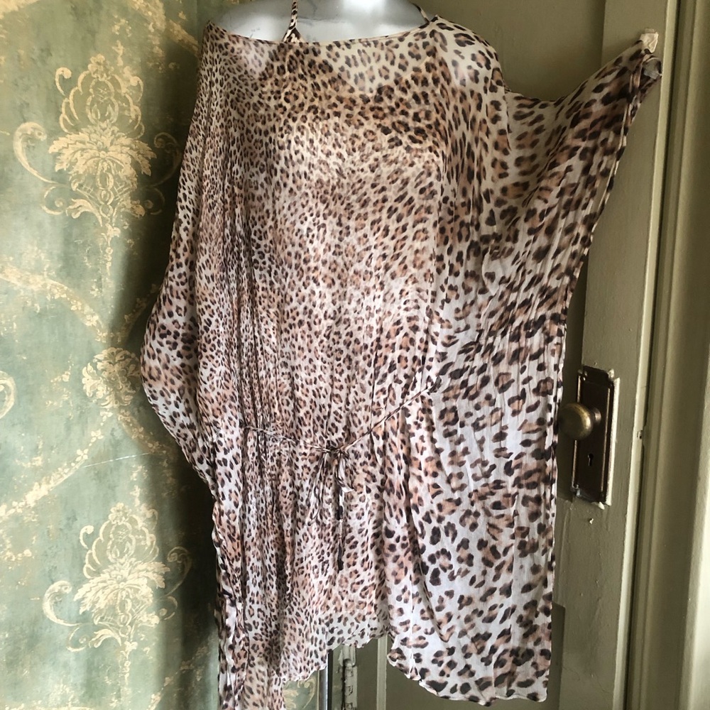 Cavalli Class Leopard Print Midi whimsy Kaftan Dress in Brown and Cream